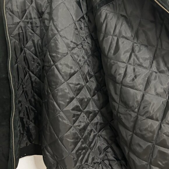 VTG 90s Y2K Suede Leather Bomber Jacket Coat Black Hip Hop Gorpcore Size 4XB - Picture 8 of 13
